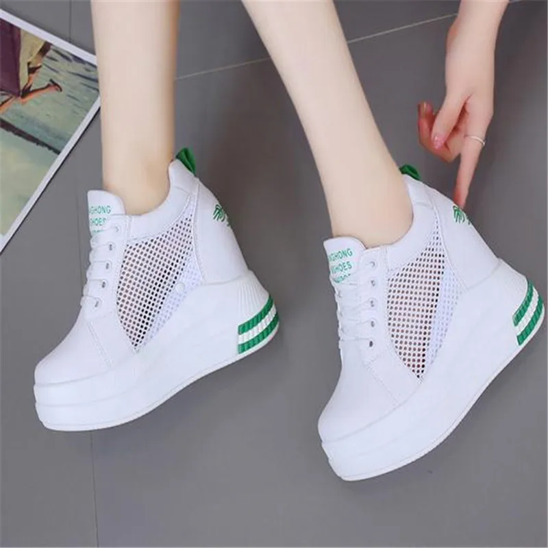 

Женские кроссовки на высокой платформе, стильные весенние кроссовки на толстой подошве, Повседневные Дышащие сетчатые прогулочные туфли 9 ...