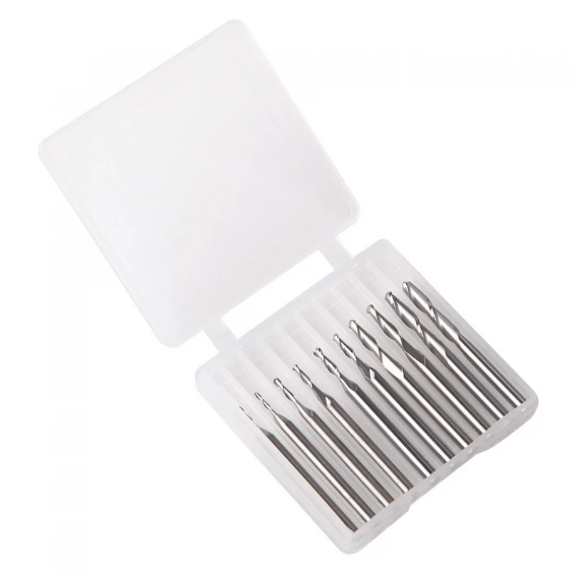 

High Precision 10pcs Spiral Burr Free Milling Cutters for Wood Aluminium, Carbide Ball Nose End Router Bits