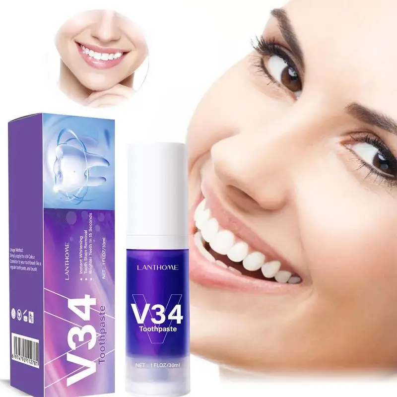 

30ml V34 Toothpaste Purple Color Corrector Toothpaste For Teeth White Brightening Tooth Care Toothpaste Reduce Yellowing