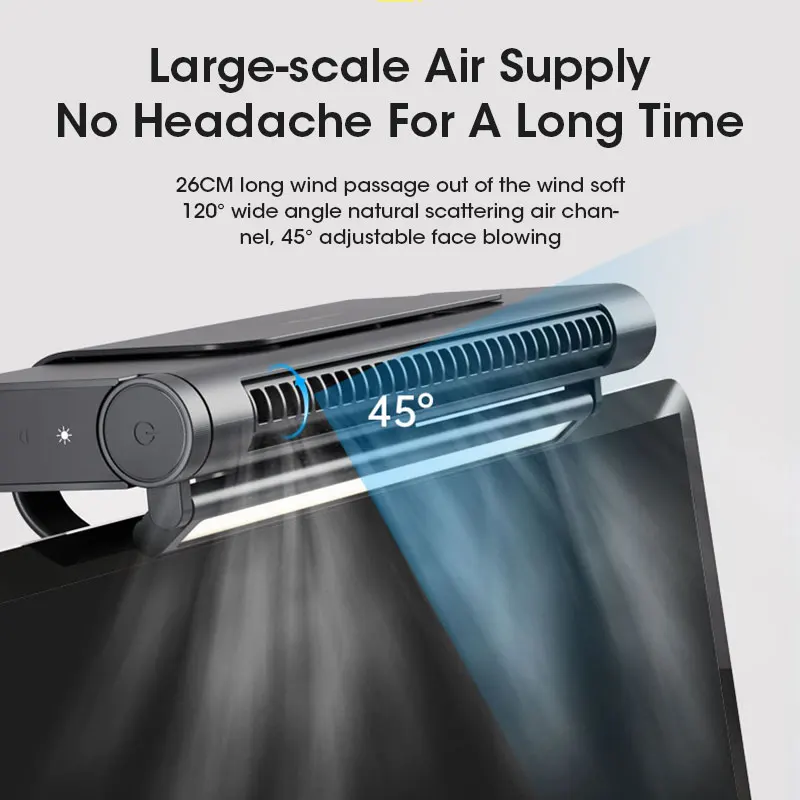 

Hanging Screen Fan Office Dormitory Computer Screen Mini Fan Vaneless Small Turbine Silent Fan Portable Fan with Light