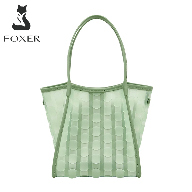 

FOXER Lady Green Transparent Bag Commuter Light Shoulder Bag Big-Capacity Portable Bucket Crossbody Bags Female Small Coin Purse