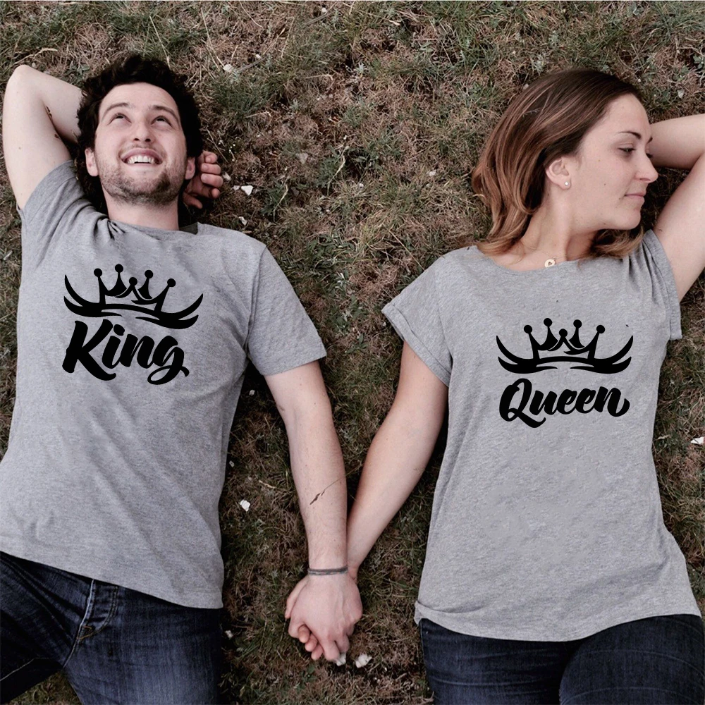 

King Queen Couple Summer T Shirt Funny Printing Black Clothing Men Women Tee Short Sleeve Tshirts Lover Brand Date Casual Tops
