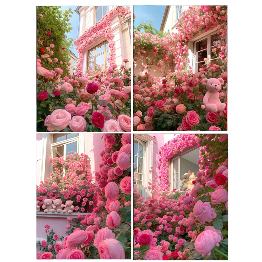

Pink Rose Flower Diamond Painting Cross Stitch Kits Full Square Diamond Mosaic House 5D DIY Paintings For Interior