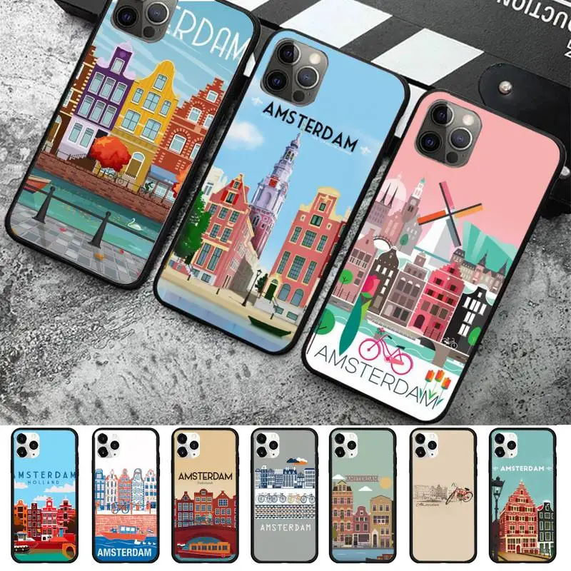 

TOPLBPCS Amsterdam City Poster Phone Case for iPhone 11 12 13 Mini Pro Max 8 7 6 6S Plus X 5 SE 2020 XR XS Funda Case