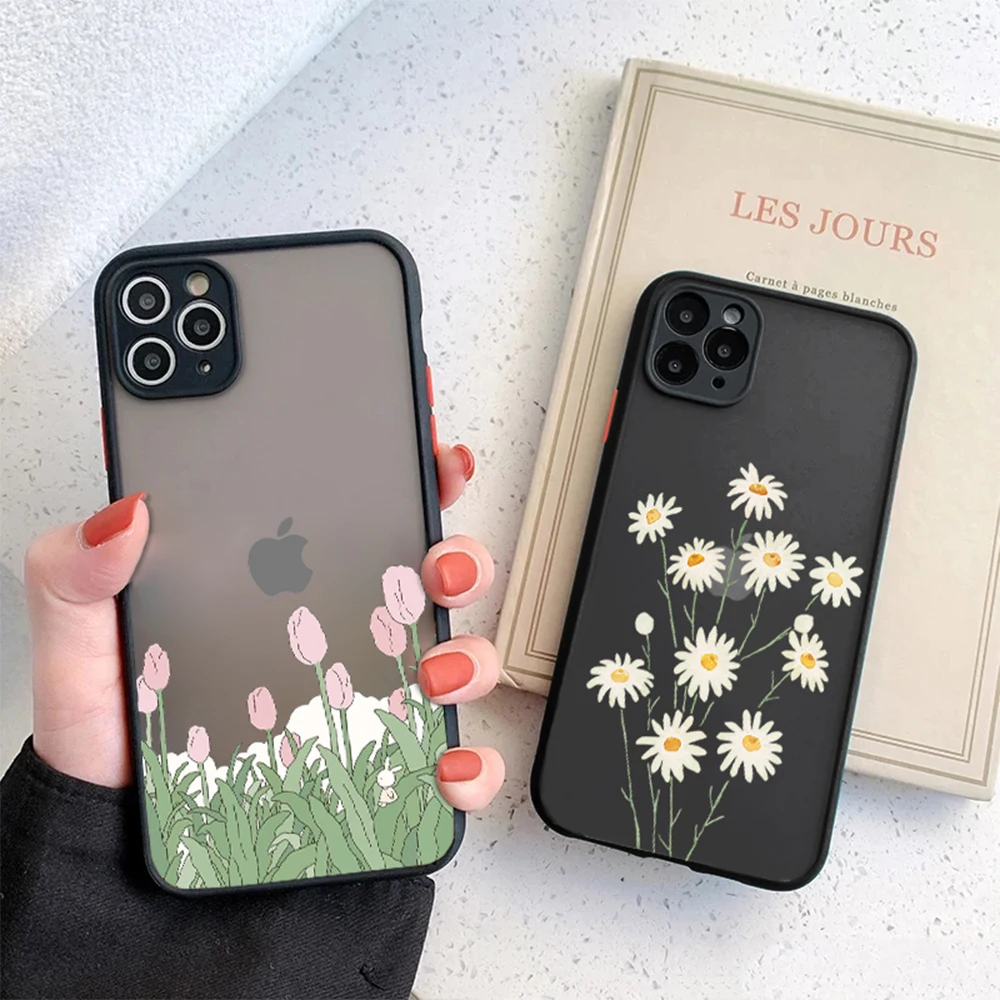 

White Daisy Hard Back Coque for IPhone 14 13 12 11 ProMax Mini Plus Cover for IPhone XR XS Max 7 8 SE 2022 Tulip Phone Case