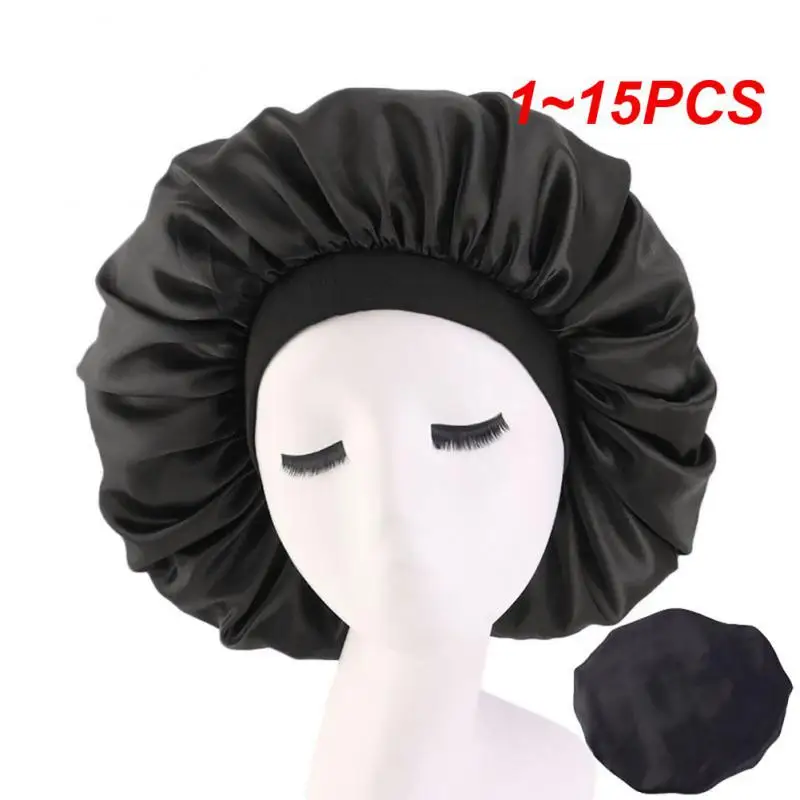

1-15 шт., Женская атласная однотонная шапочка с широким покрытием