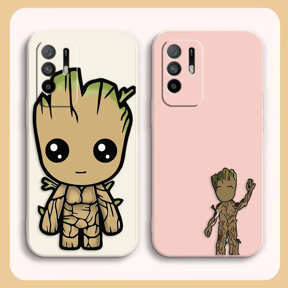 

Case For OPPO A52 A54 A55 A57 A59 A93 A83 A92S A93S 4G 5G A16 Colour Simple Liquid Silicone Case Cartoon Marvel Baby Groot