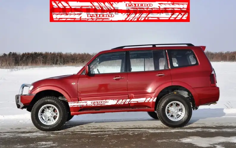 Пара спортивных боковых полос наклейка Виниловая совместимая с Mitsubishi Pajero |