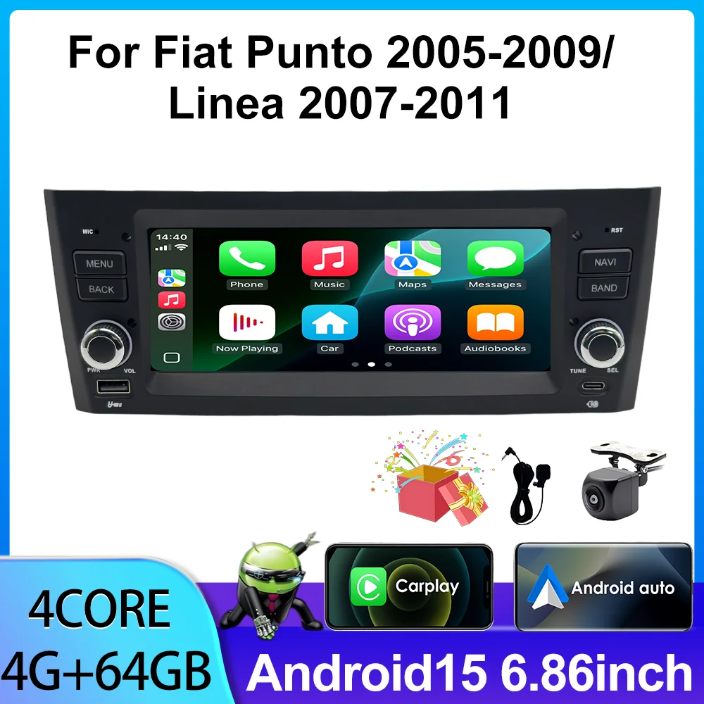 

Автомобильный радиоприемник, беспроводной CarPlay для FIAT Punto 2005-20009/Linea 2007-2011, мультимедийный плеер, GPS FM, WIFI, BT, авторадио, стерео