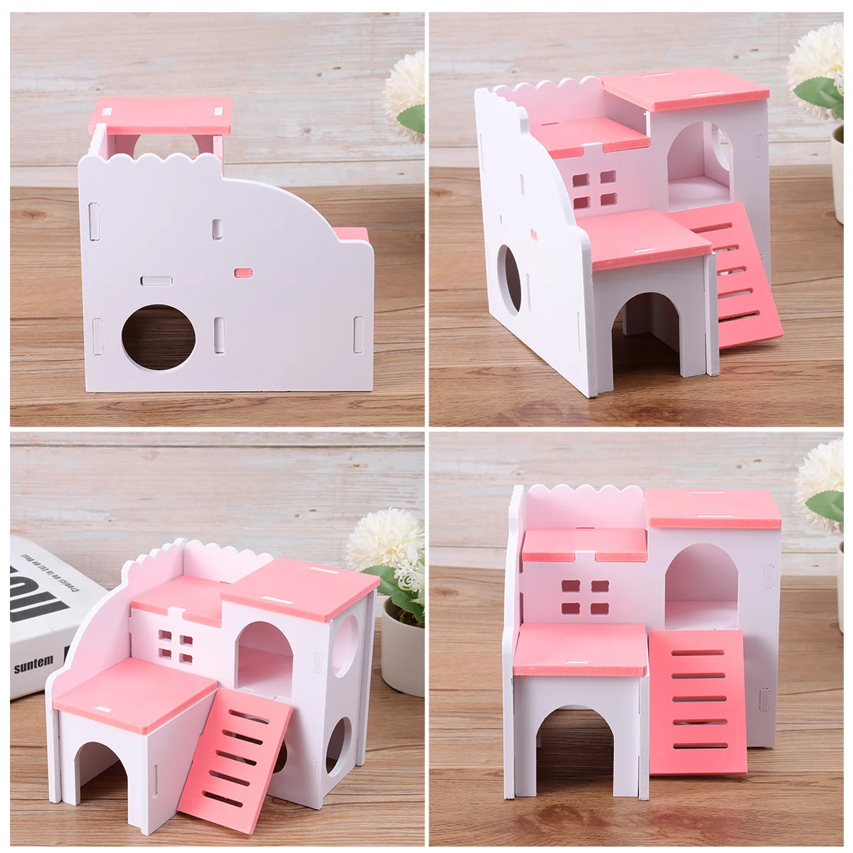 

Wooden Hamster House Villa with Ladder and Hideout - Gerbil Rat Toy Nest and Accessory Set