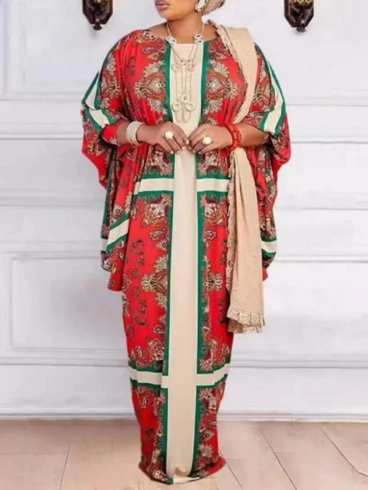 

Африканские платья для женщин, африканские женские платья с принтом и рукавом летучая мышь, свободная абайя, африканская одежда для женщин