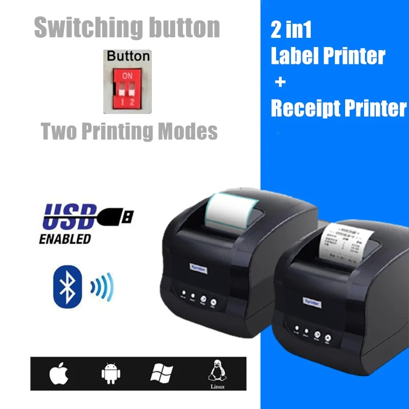 

Принтер Xprinter XP-365B Bluetooth, принтер для печати на наклейках POS, чековый принтер для 20-80 мм, поддержка Windows/Linux