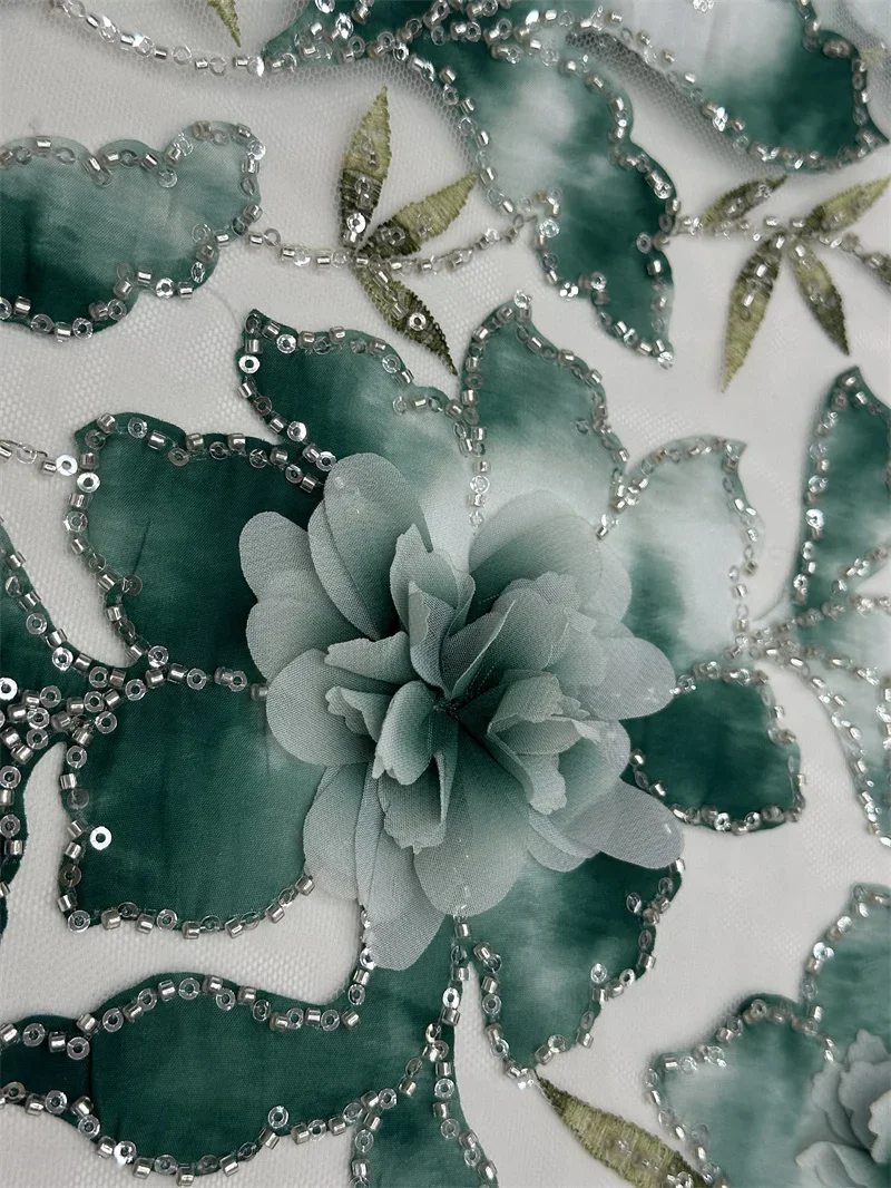 Африканская Тяжелая вышитая бисером Тюлевая ткань французская 3D Цветочная