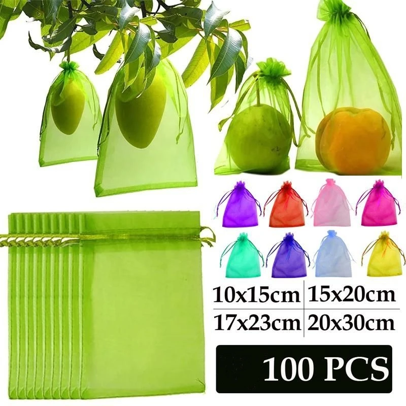 

100pcs Fruit Protection Bags Pest Control Anti-Bird Garden Netting Bags Strawberry Grapes Mesh Bag Plante Vegetable Grow Bags