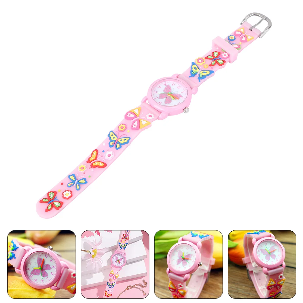 3 D Girls Watches Butterfly Present Kids Children Wristwatch Adorable Toddlers Decorations 21X3CM Pink Plastic Bracelet