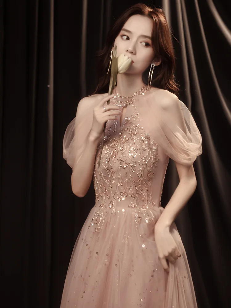 Sexy Fairy Celebrity Host Dress Wedding Bridesmaid Gown Appliques Sequined Tulle Prom Gowns For Graduation Party Vestidos De