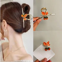 2022summer new chinese japanese style fairy gas fluttering persimmons fringed hairpin shark clip retro headwear hair accessories