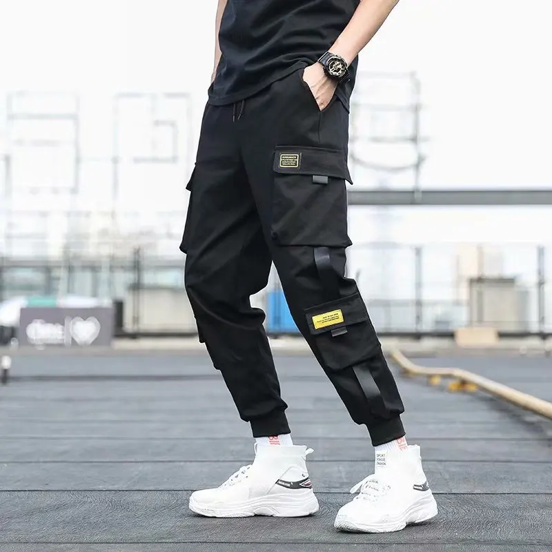 

Men's Pants Ankle Style Pockets Cargo Harem Ribbons Black Hip Hop Casual Male Joggers Trousers Fashion Casual Streetwear Pants
