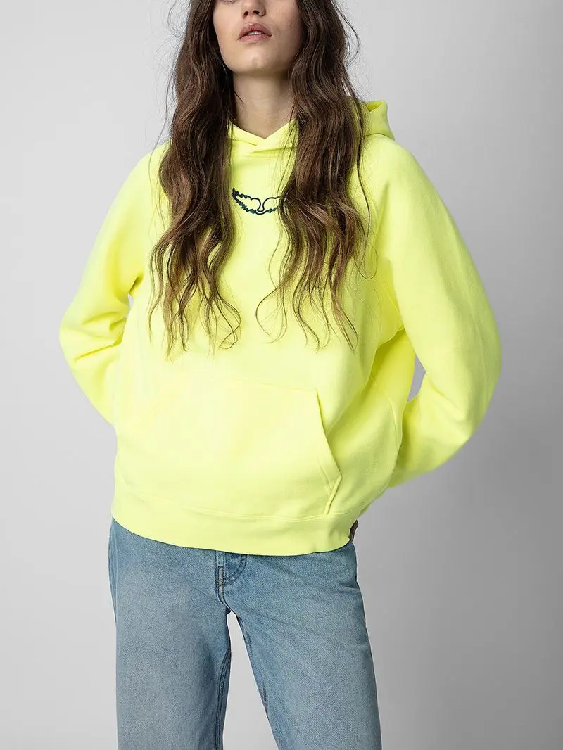 

Женский флисовый свитшот, повседневный Универсальный пуловер во французском стиле с маленькими крыльями, кокосовым и белым чернилами, топ для ранней осени, 2023