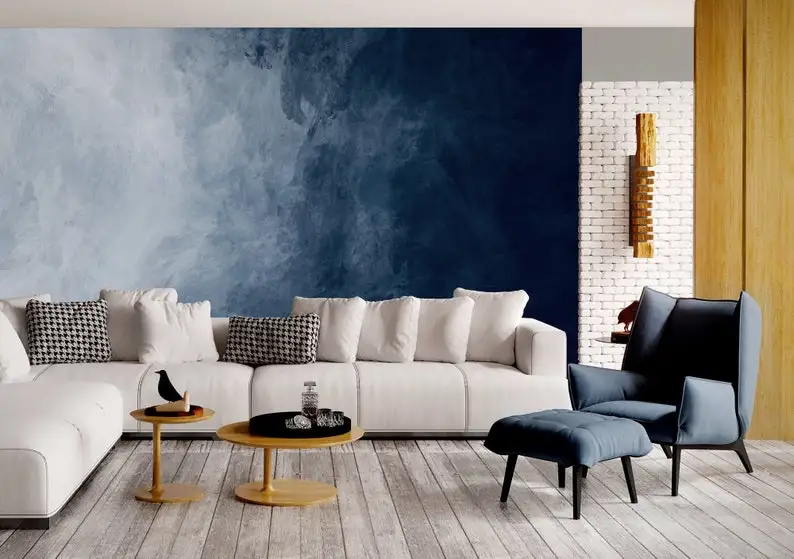 

Navy Blue Watercolor Stains Wallpaper, Watercolor Blue Splashs, Peel and Stick Wallpaper, Removable Wall Mural, Self Adhesive