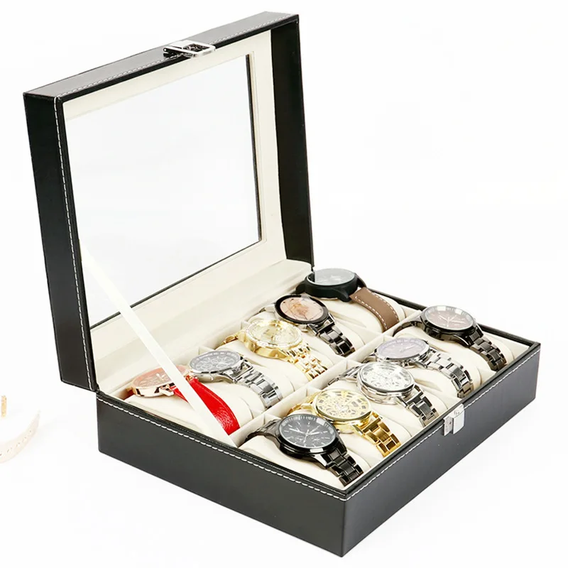 10 Slots Leather Watch Storage Display Box with Metal Latch Watches Jewelry Organizer Box for Women Men Watch Display