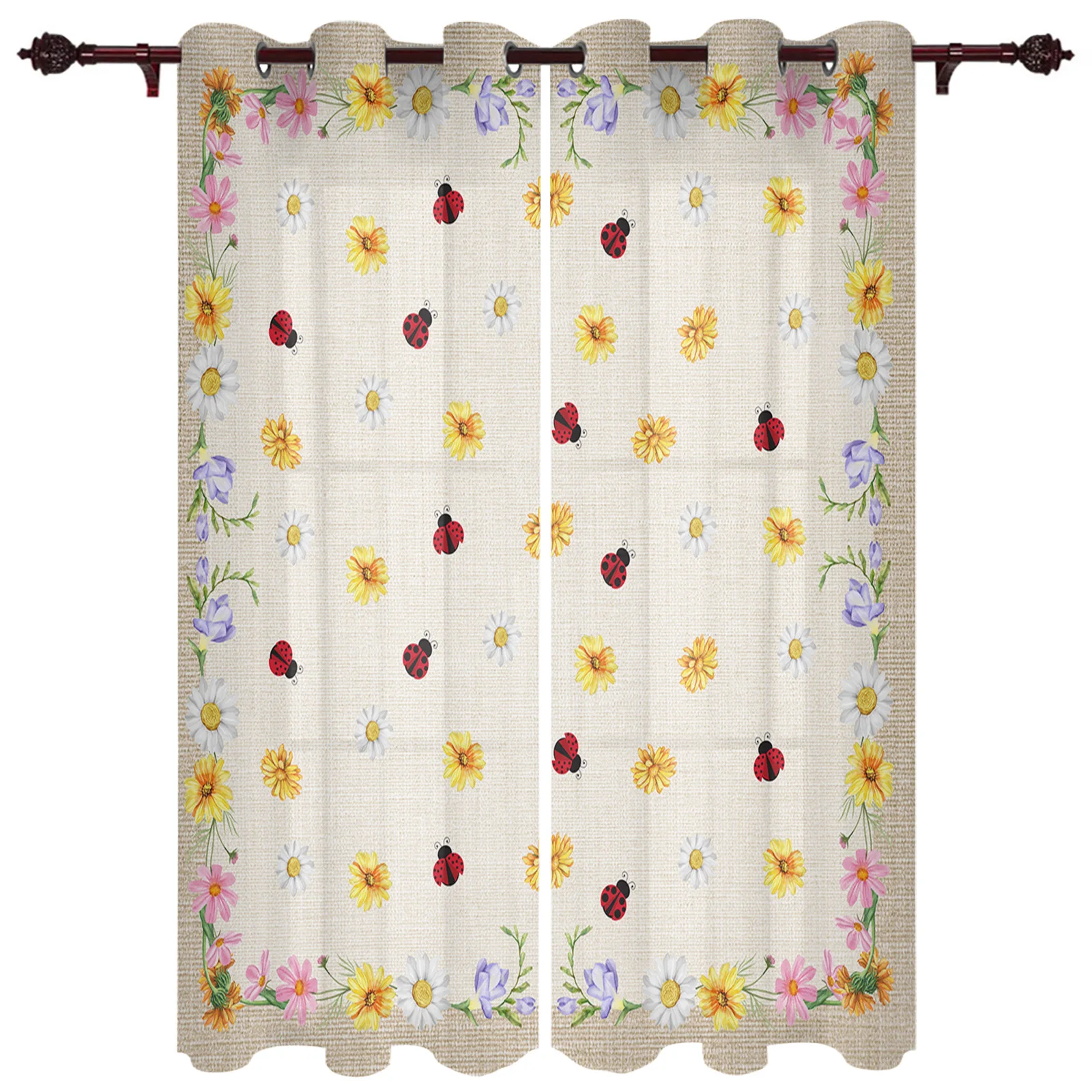 

Летние шторы с маргариткой и божьей коровкой, для гостиной, кухни, современные украшения для дома, драпировки для спальни