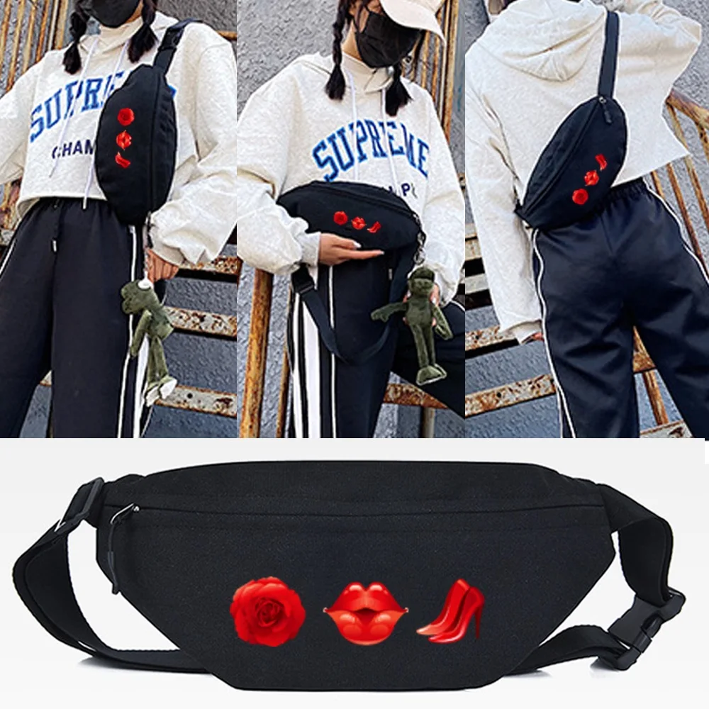 

Fashion Waist Bags Rose Heels Lips Print Chest Packs Running Bag Outdoor Sport Belt Bag Riding Mobile Phone Gym Belt Bags Unisex