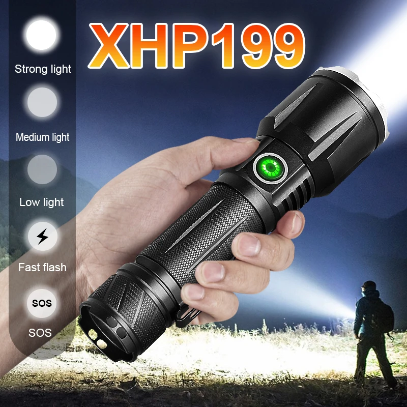 Новейший мощный яркий светодиодный фонарик XHP199 перезаряжаемый XHP160