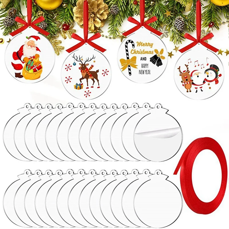 

30PCS Christmas Tree Pendant Christmas Themed Round Acrylic Tag Decoration Christmas Tree Ornaments