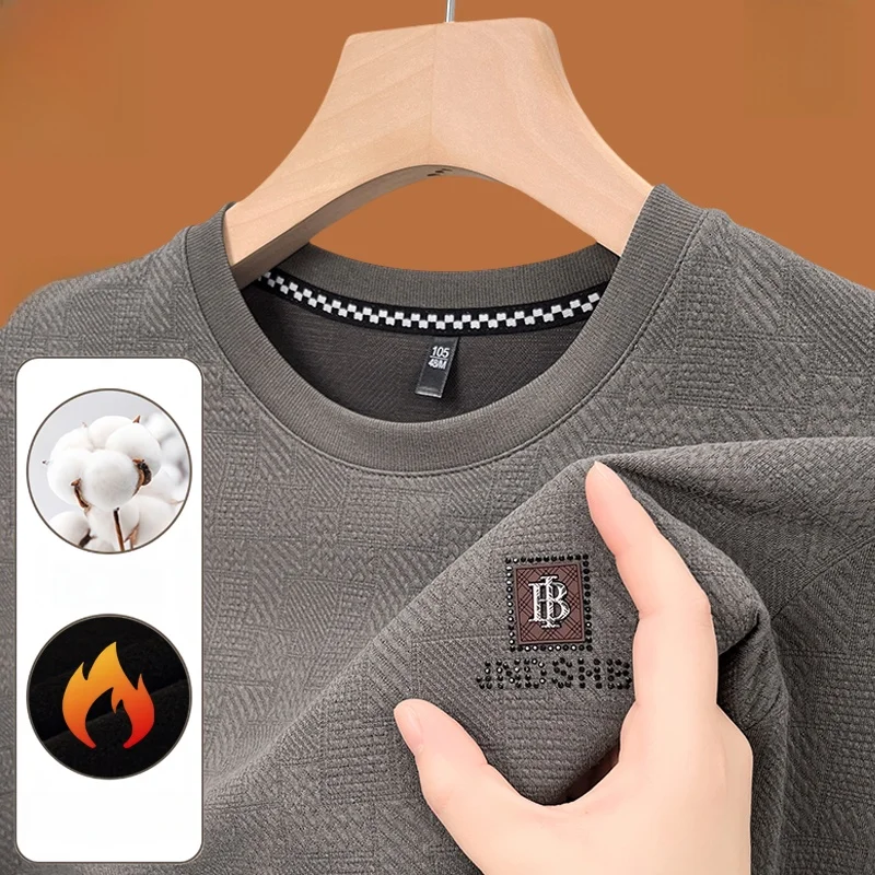 Romon Cotton Hoodie Men's Long sleeves Shirt Autumn and Winter Casual round Neck Top Clothes Fleece-lined Thickened Bot...