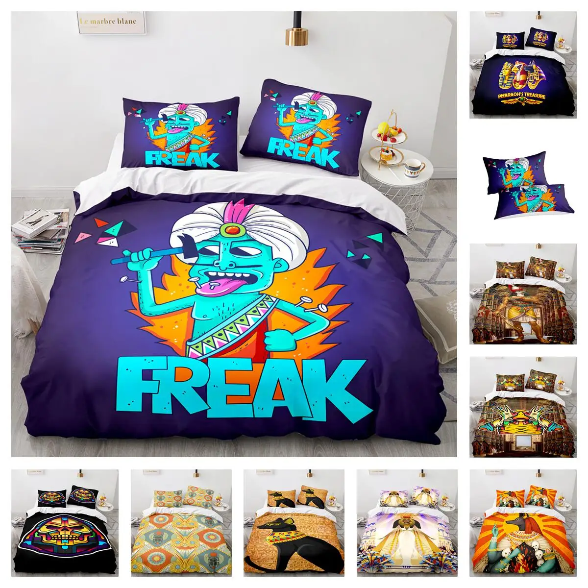 

Комплект постельного белья с 3d-рисунком Древнего Египта, пододеяльник, домашний декор для спальни, Королевский размер, пододеяльник, наволо...