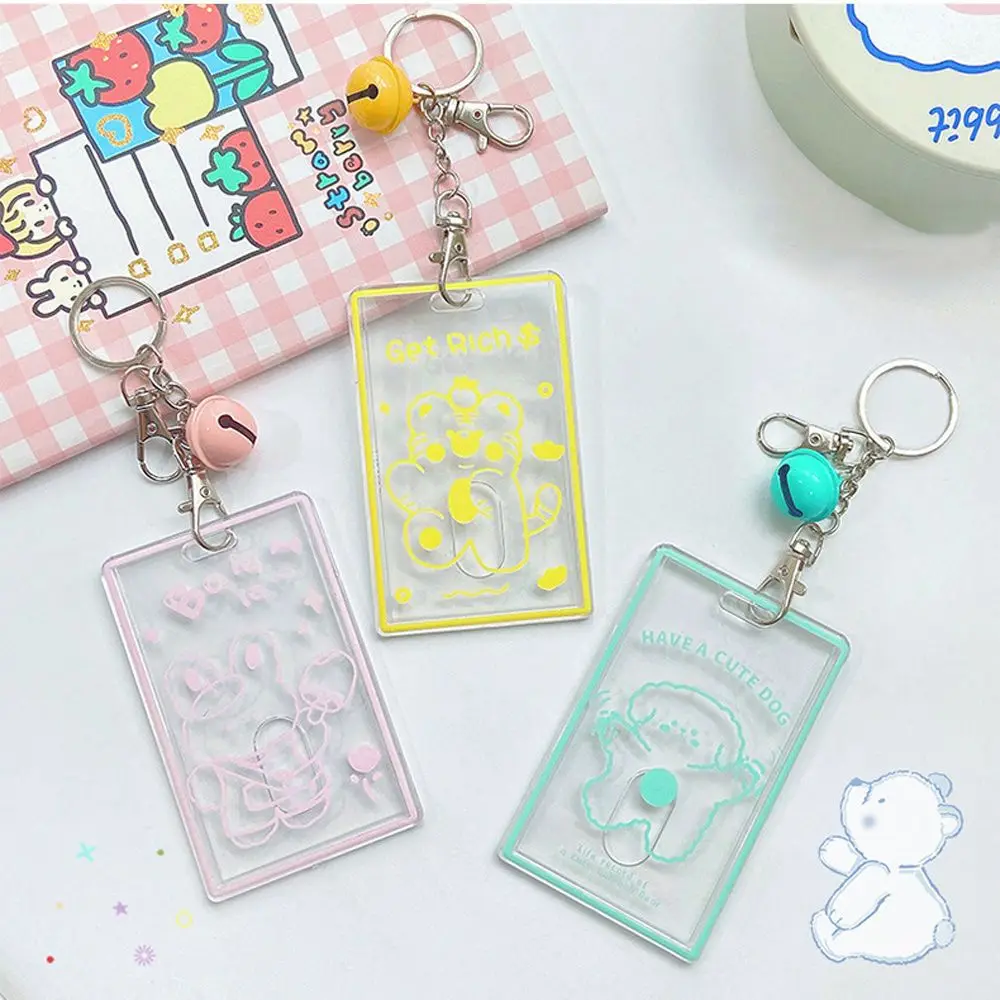 

Simple For Girl Square Rabbit Bell Key Chain Bear Photo Card Cover Bag Ornament Bus Card Holder Cartoon Card Holder
