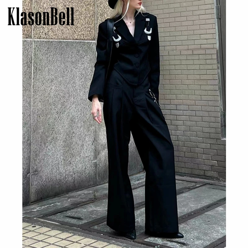 

9.2 KlasonBell High Street Shoulder Pads Short Blazer Or High Waist Draped Wide Leg Pants Casual Set Women