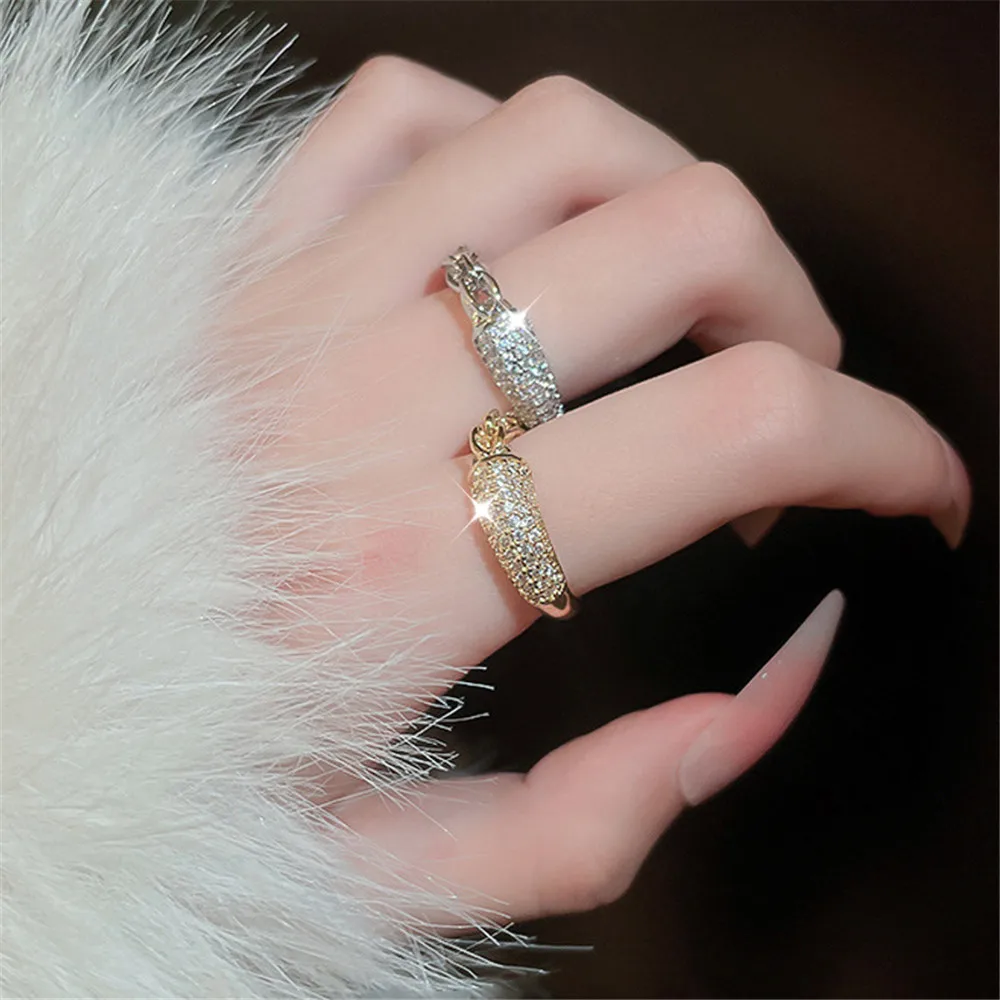 

Shiny Zircon Chain Open Ring 2023 New Korean Fashion Simple Daily Versatile Index Finger Ring Party Temperamet Jewelry Wholesale