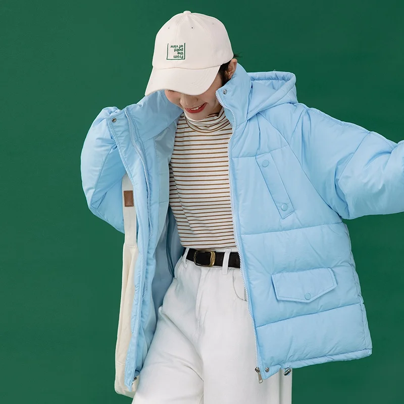 Women Casual Loose Solid Winter Hooded Thick Jacket Female Fresh College Style Coat Warm Parkas Teen Girls Overcoat Harajuku