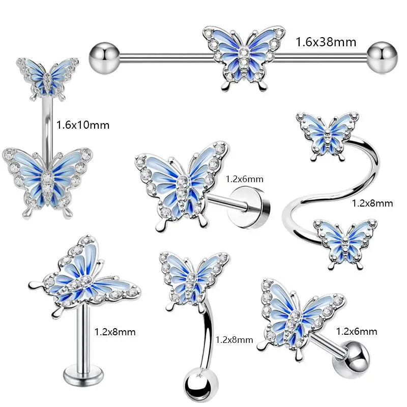 

7 шт./комплект, серьги-бабочки из нержавеющей стали