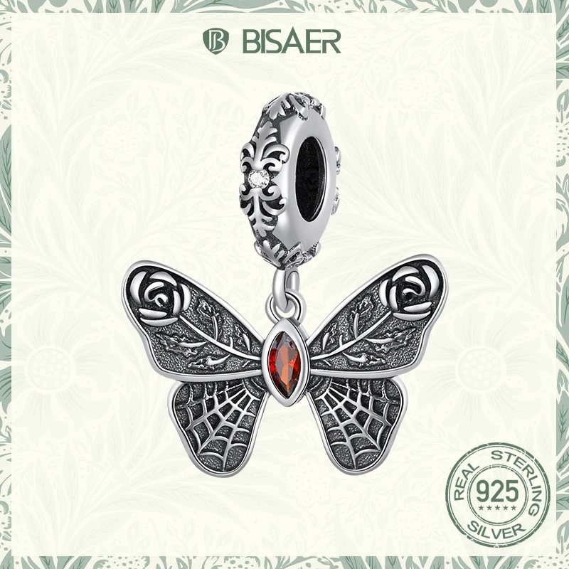 

Винтажные бусины-подвески в виде бабочки BISAER из стерлингового серебра 925 пробы с узорами роз и паутин, подходят для браслетов, ожерелий, ювел...