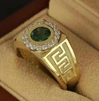classic mens rings fashion gold color green gems stone cz zircon engagement wedding ring anniversary jewelry lovers gifts
