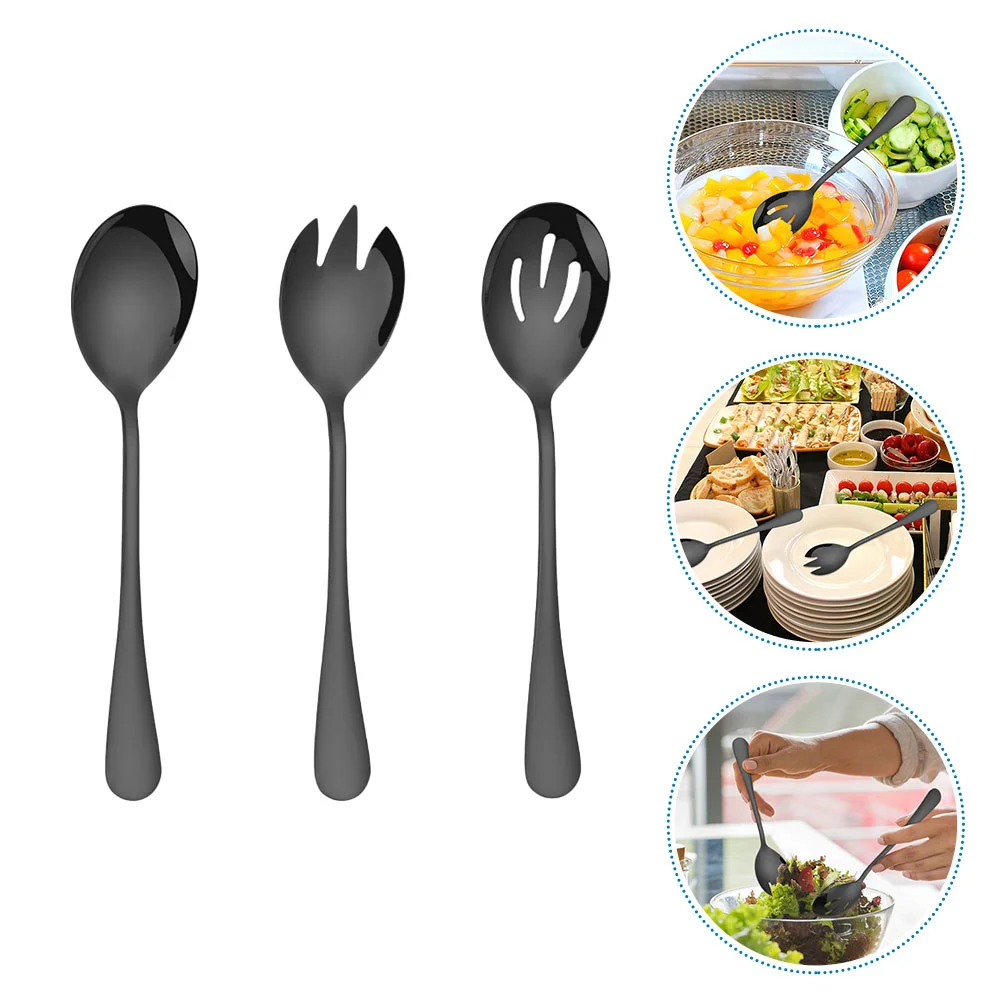 

Serving Spoon Salad Spoons Fork Stainless Steel Utensils Set Forks Slotted Black Serversspork Cocktail Server Utensil Fruit