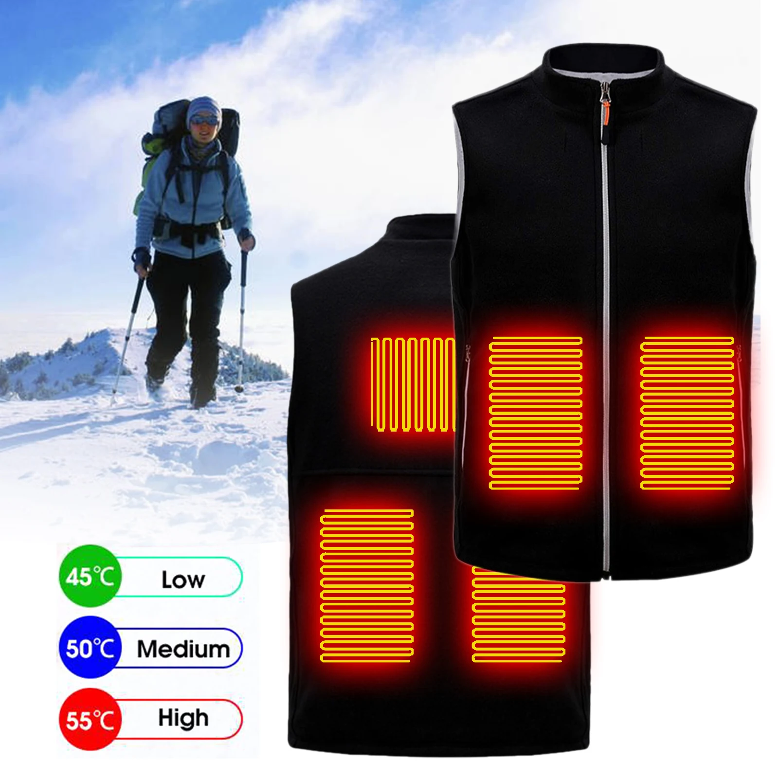 

3-Level Temperature Heating Jackets USB Thermal Therapy 5 Heating Sheets Heated Clothing Washable Pain Relief Heated Vest