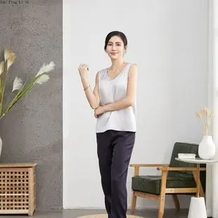 Женский новый двухслойный жилет из натурального шелка на подтяжках O7