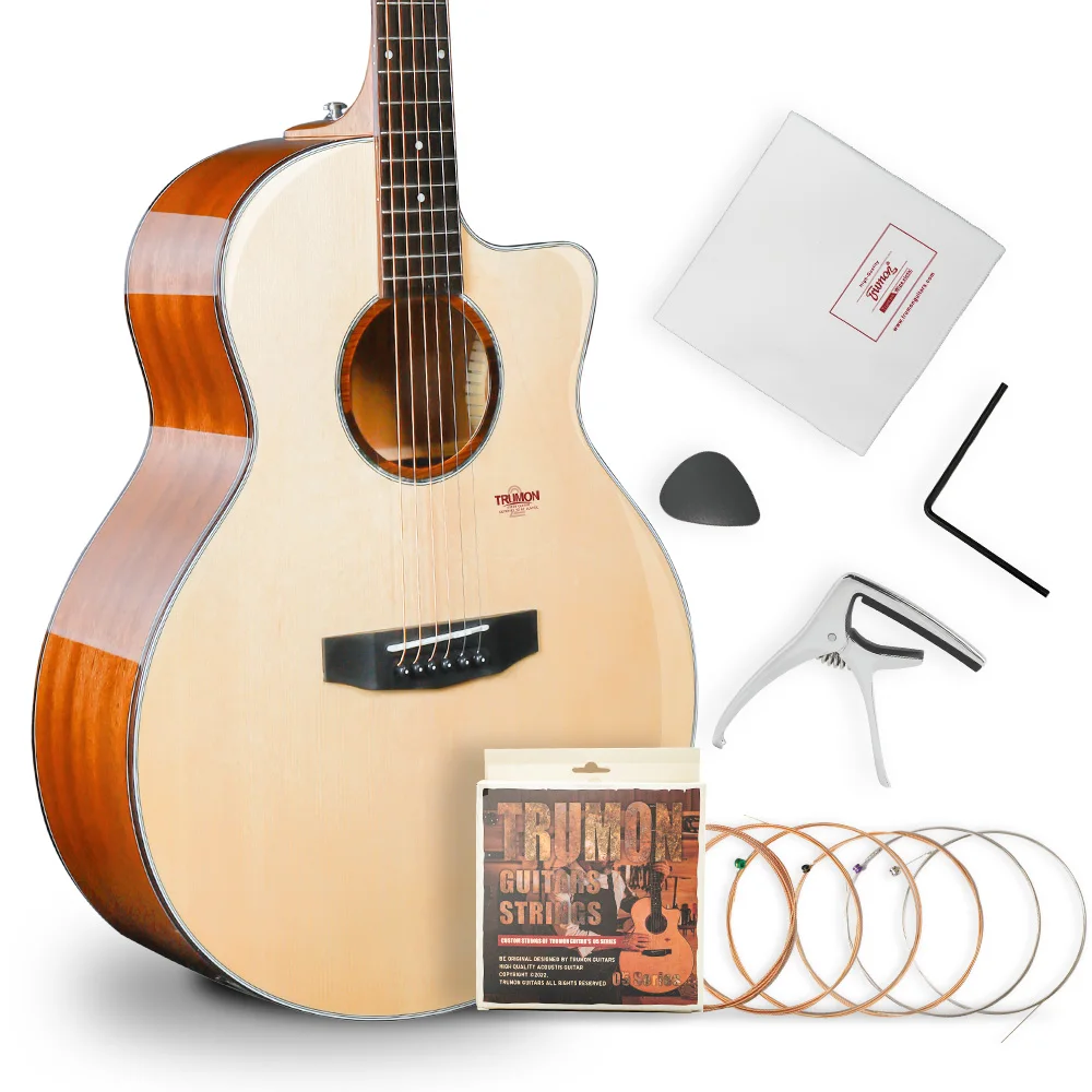 

Trumon Acoustic Guitar Solid Spruce Top for Beginner Adult Full Size Dreadnought Cutaway Guitar Bundle with Gig Bag Strings Capo