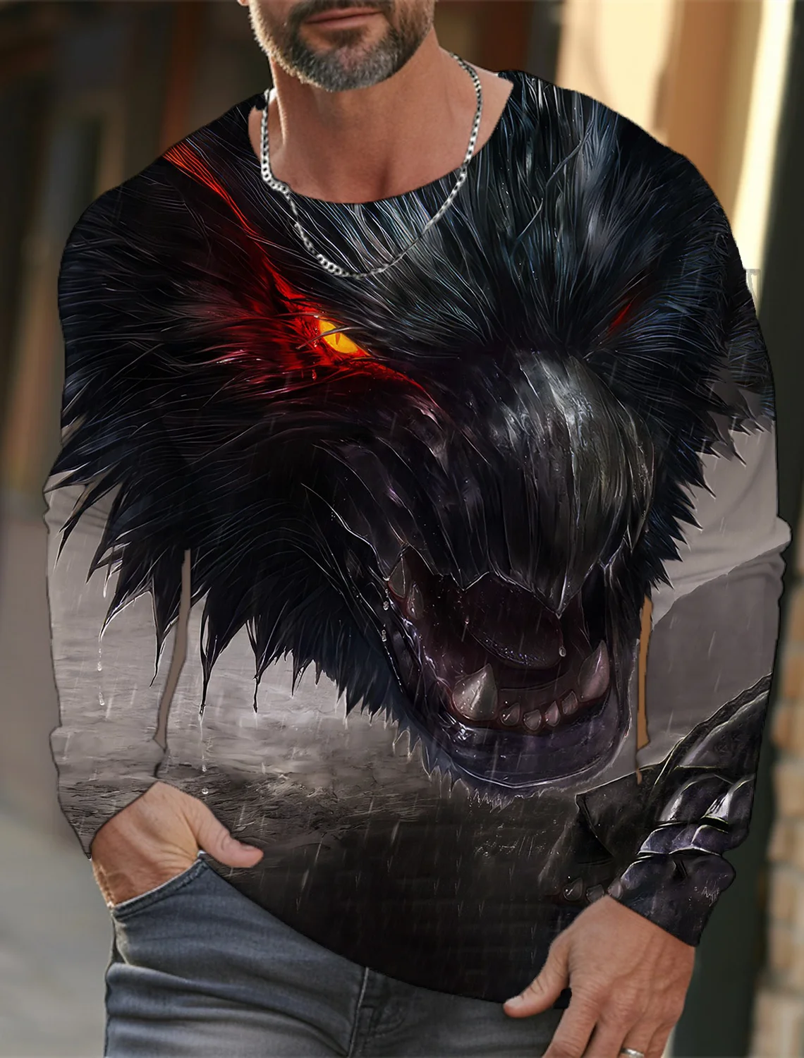 Мужская футболка с длинным рукавом и 3D-принтом осенняя Повседневная круглым