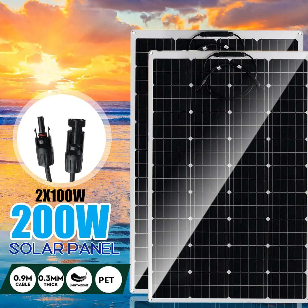 

200W 18V Semi-flexible Monocrystalline Solar Panel Kit Solar Cell Solar Panel for Phone RV Car Charger Outdoor Battery Charger