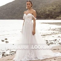 herburnl customized dress sweetheart tulle button wedding gown 2022 a line small sleeves lace appliques robe de mari%c3%a9e vestido