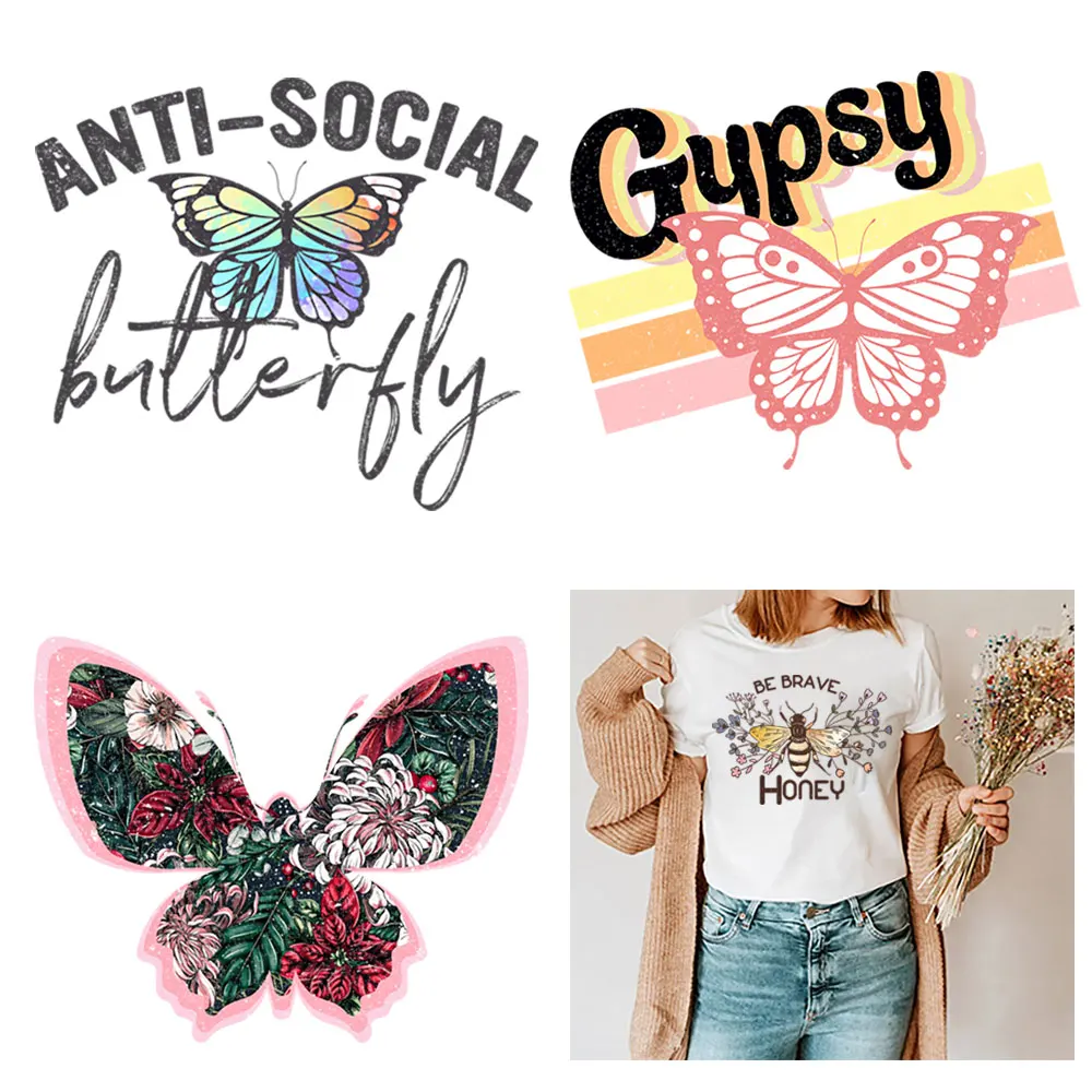

Butterflies And Words Patch Iron On Transfer Patches For Clothing Thermal Stickers On Clothes Transfert Thermocollants Parches