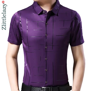 2022 брендовая Повседневная летняя Роскошная полосатая приталенная Мужская рубашка с коротким рукавом, уличная одежда, рубашки, мужские модные трикотажные рубашки 4162