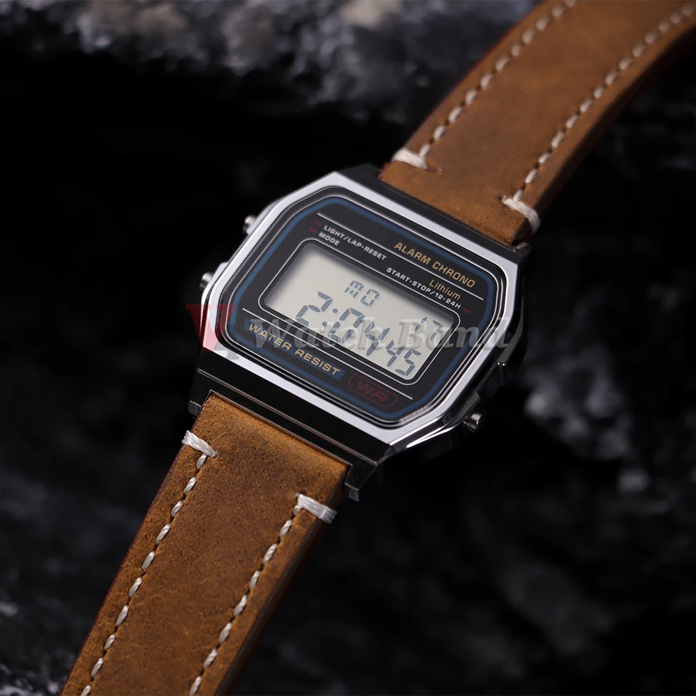 Фото Ремешок для часов из воловьей кожи 18 мм для Casio Mod Kit F91W W-800H SGW400 F84 F105/108 A158/168 AE1200/1300, винтажный ремешок для часов, браслет на запястье №2