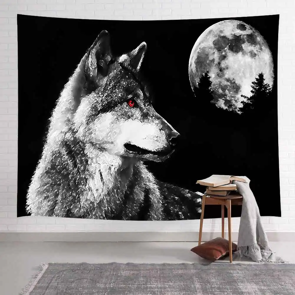 

Wolf Animal Tapestry Jungle Mountain Top Wolf Art Wall Hanging Tapestry Living Room Bedroom Room Aesthetics Home Decor