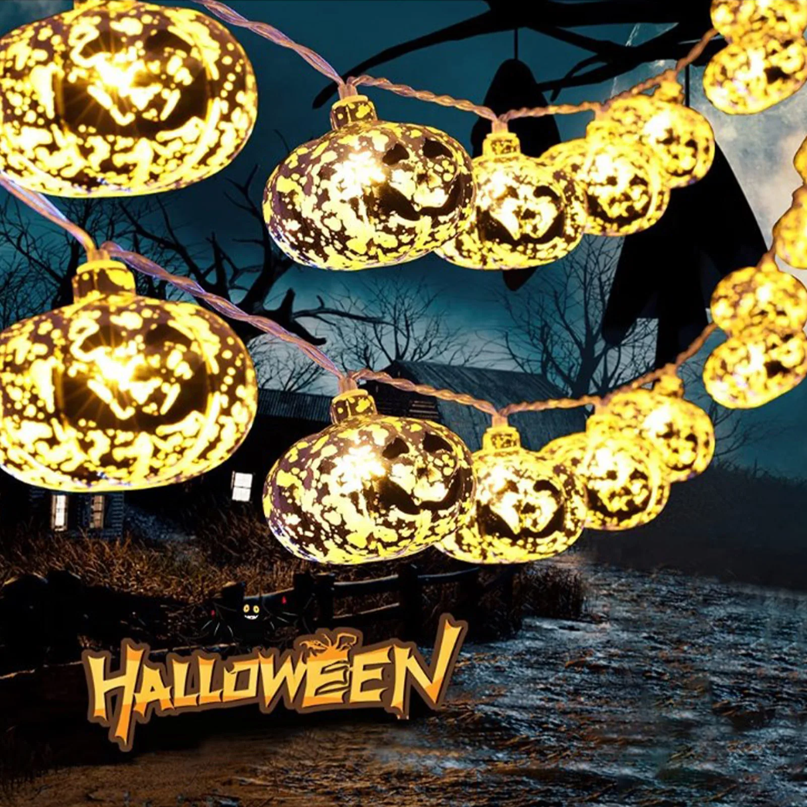

Pumpkin String Lights | 3m/9.8ft Halloween Pumpkin String Light 20 LED | Outdoor Waterproof Pumpkin Decorative Light Party Decor